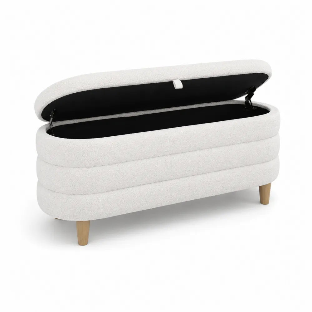 Banc de rangement en tissu boucl¨¦ blanc avec pieds en