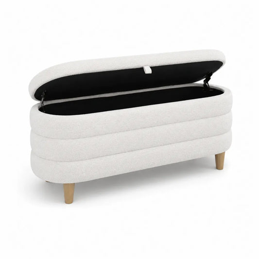 Banc de rangement en tissu boucl¨¦ blanc avec pieds en