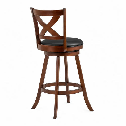 Tabouret en bois avec assise pivotante en cuir synth¨¦tique