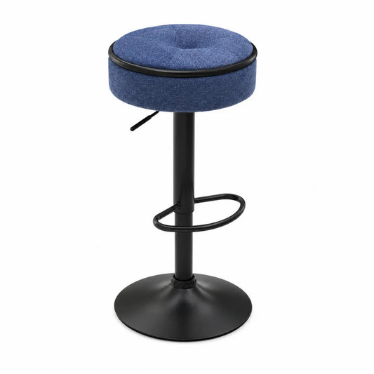Tabouret de bar en tissu bleu avec pied en m¨¦tal noir, hauteur