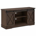 Meuble TV en bois avec portes coulissantes et cadre m¨¦tallique 140x40x60