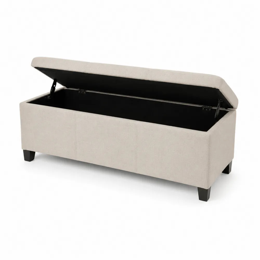 Banc de rangement en bois et tissu beige 120