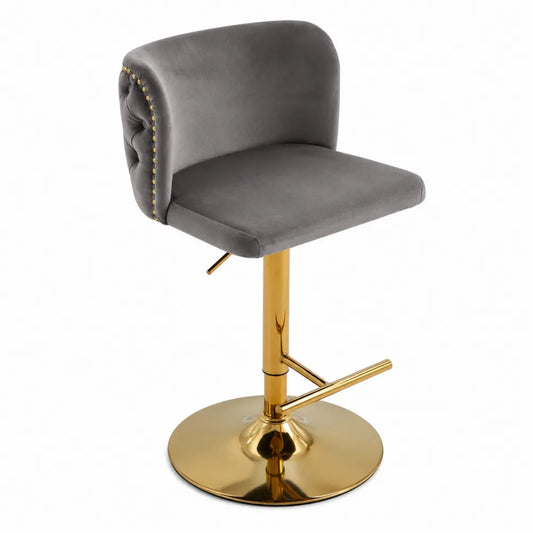 Tabouret de bar en velours gris avec pi¨¦tement en m¨¦tal dor¨¦