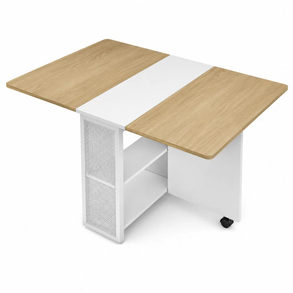 Table pliante en bois et m¨¦tal ch¨ºne/Blanc 140x80x75