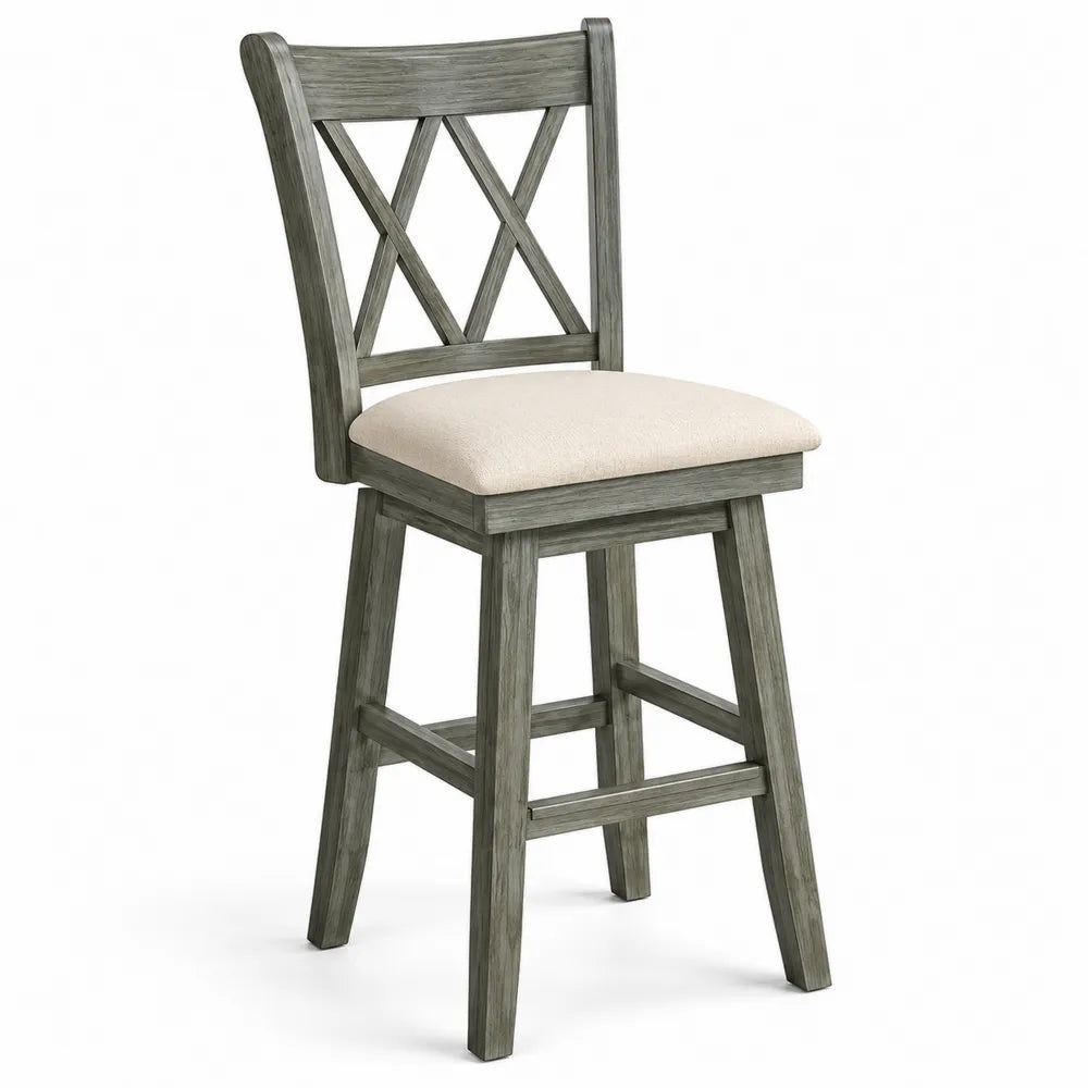 Tabouret de bar en bois massif gris avec si¨¨ge en tissu