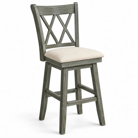 Tabouret de bar en bois massif gris avec si¨¨ge en tissu