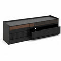 Meuble TV en bois MDF et m¨¦tal noir et marron 150x40x50