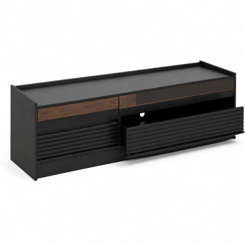 Meuble TV en bois MDF et m¨¦tal noir et marron 150x40x50