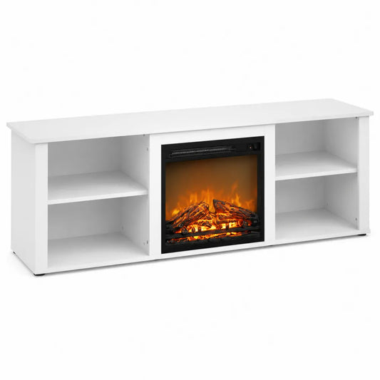 Meuble TV en bois blanc avec chemin¨¦e ¨¦lectrique