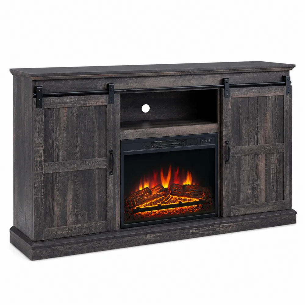 Meuble TV en Bois avec Chemin¨¦e ¨¦lectrique Int¨¦gr¨¦e Gris 152