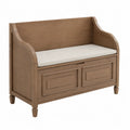 Banc de salon en bois avec coussin beige et espace de rangement 105x50x90